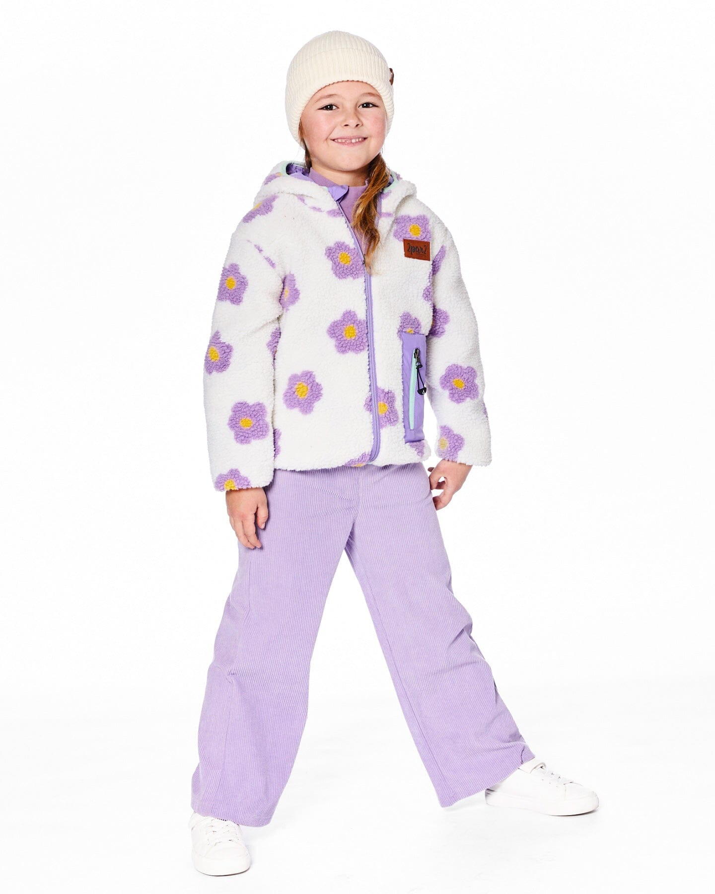 Reversible Mid-Season Sherpa Jacket Lavender Flower-1